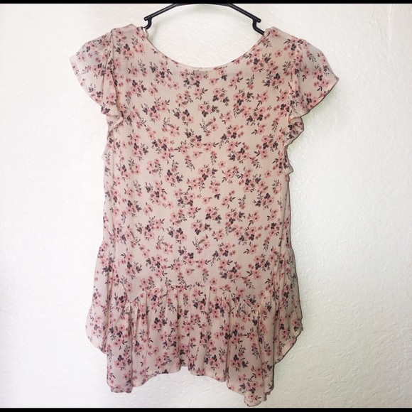 Pink Ruffled Floral Casual XS Summer Blouse - Picture 2 of 5